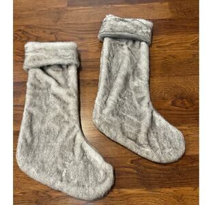 Nordstrom Tipped Faux Fur Christmas Stocking Set (2) Neutral Tones 20x7.5 NWT